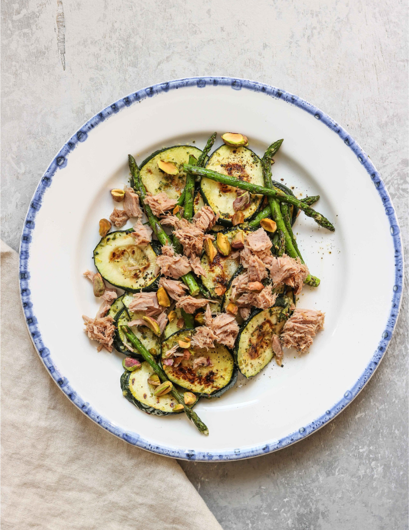 Grilled Veg Salad with Tuna, Mint & Pistachio
