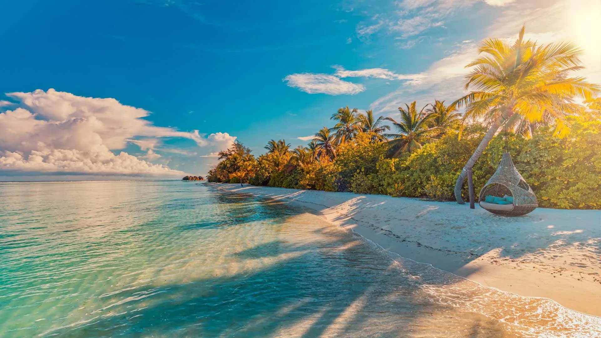 Tropical beach with palm trees and crystal clear water